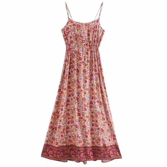 SOLD OUT Pink Bohemian Button Front Floral Dress - Picture 3 of 10